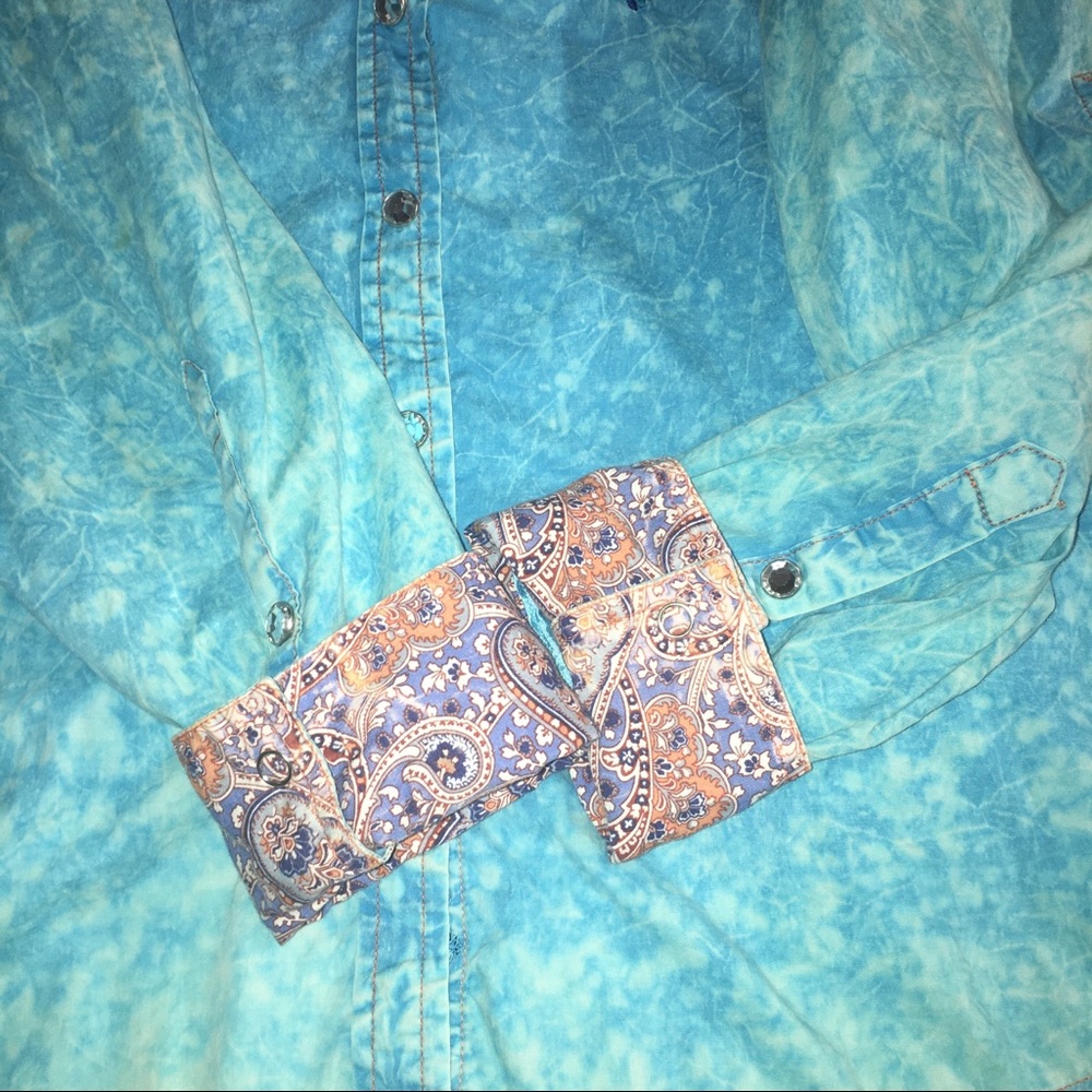 ROAR Embellished Blue & Orange Western Shirt Large - Picture 6 of 16